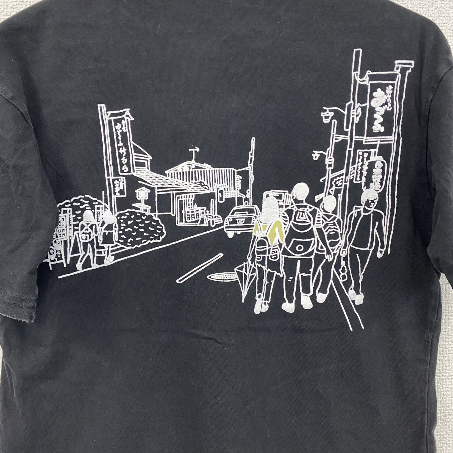 OSJIA　半袖プリントTシャツ　スーベニア　京都　両面プリント　3連プリント　黒　ブラック