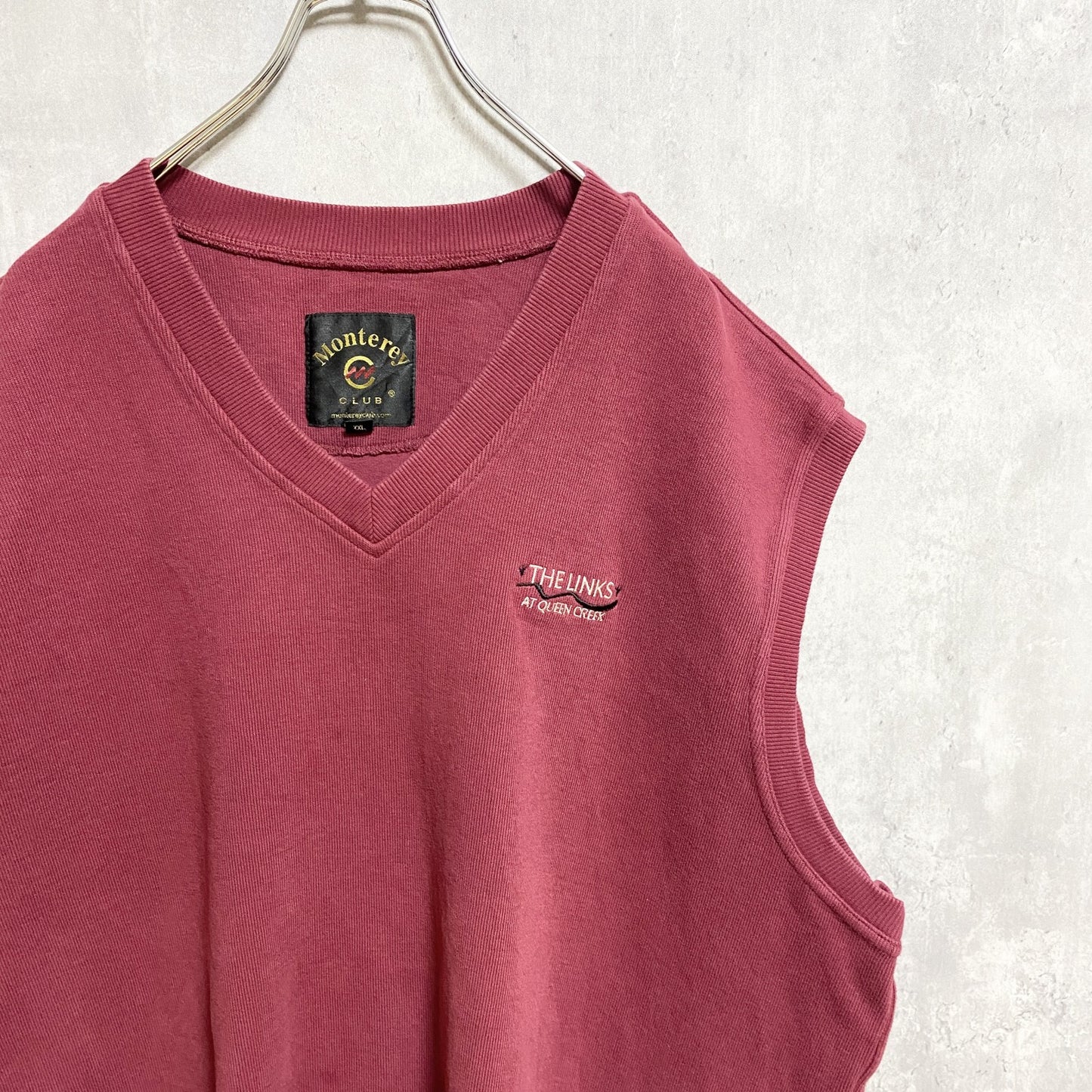 Monterey　ニットベスト　Vネック　ワンポイント　刺繍ロゴ　ビックシルエット　赤　レッド　XXLサイズ