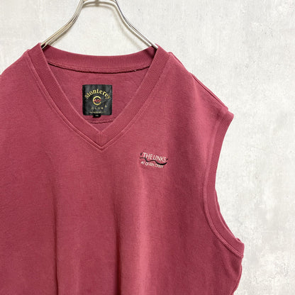 Monterey　ニットベスト　Vネック　ワンポイント　刺繍ロゴ　ビックシルエット　赤　レッド　XXLサイズ