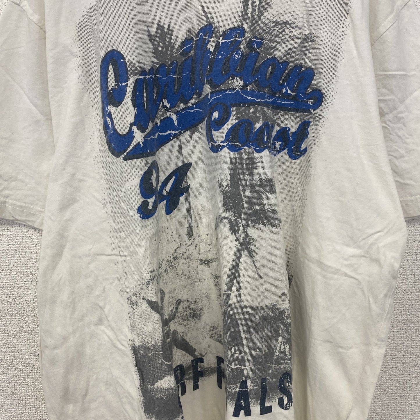 古着 used　半袖プリントTシャツ　白　ホワイト　カリビアンコースト　サーフィン　海岸　レトロデザイン　XLサイズ