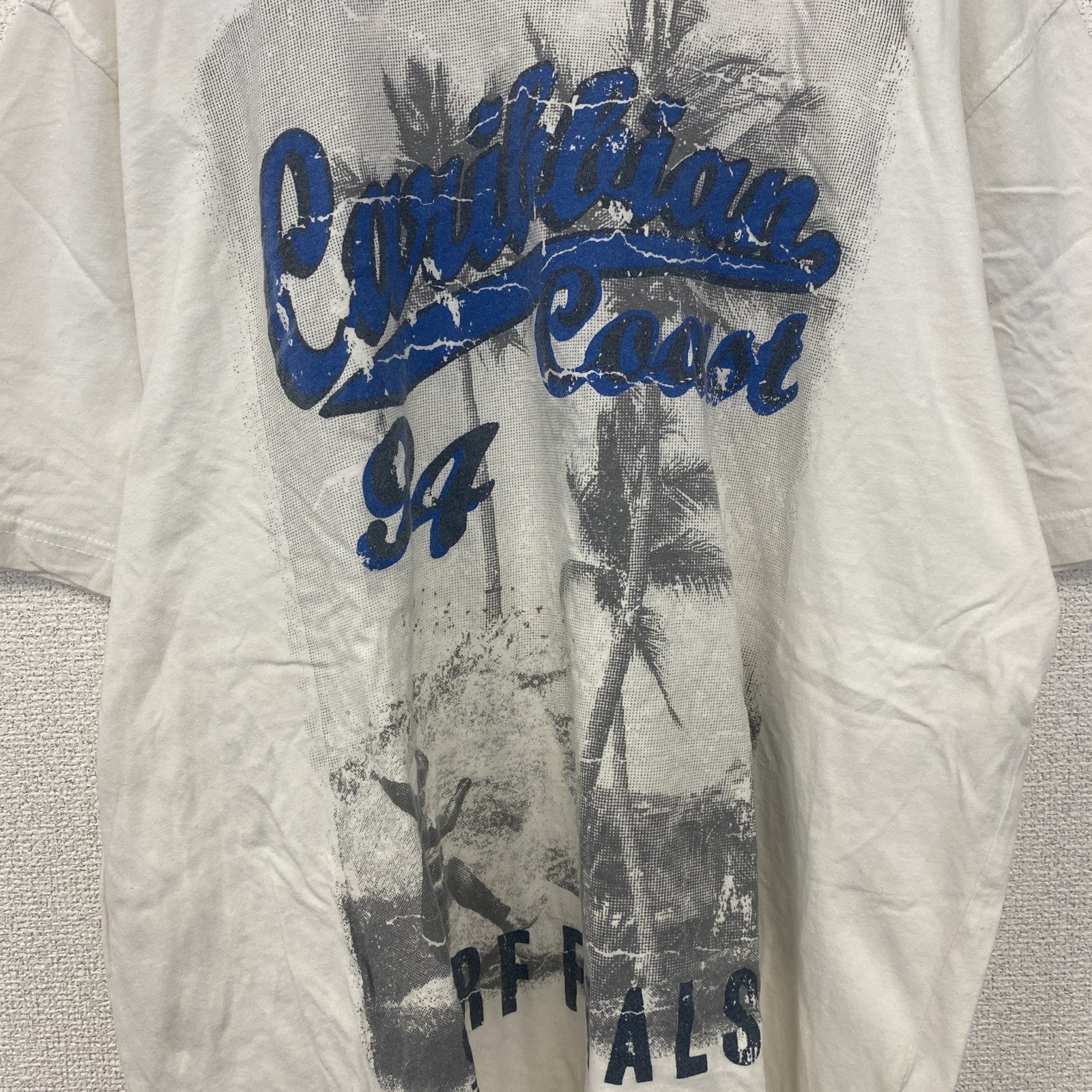 古着 used　半袖プリントTシャツ　白　ホワイト　カリビアンコースト　サーフィン　海岸　レトロデザイン　XLサイズ