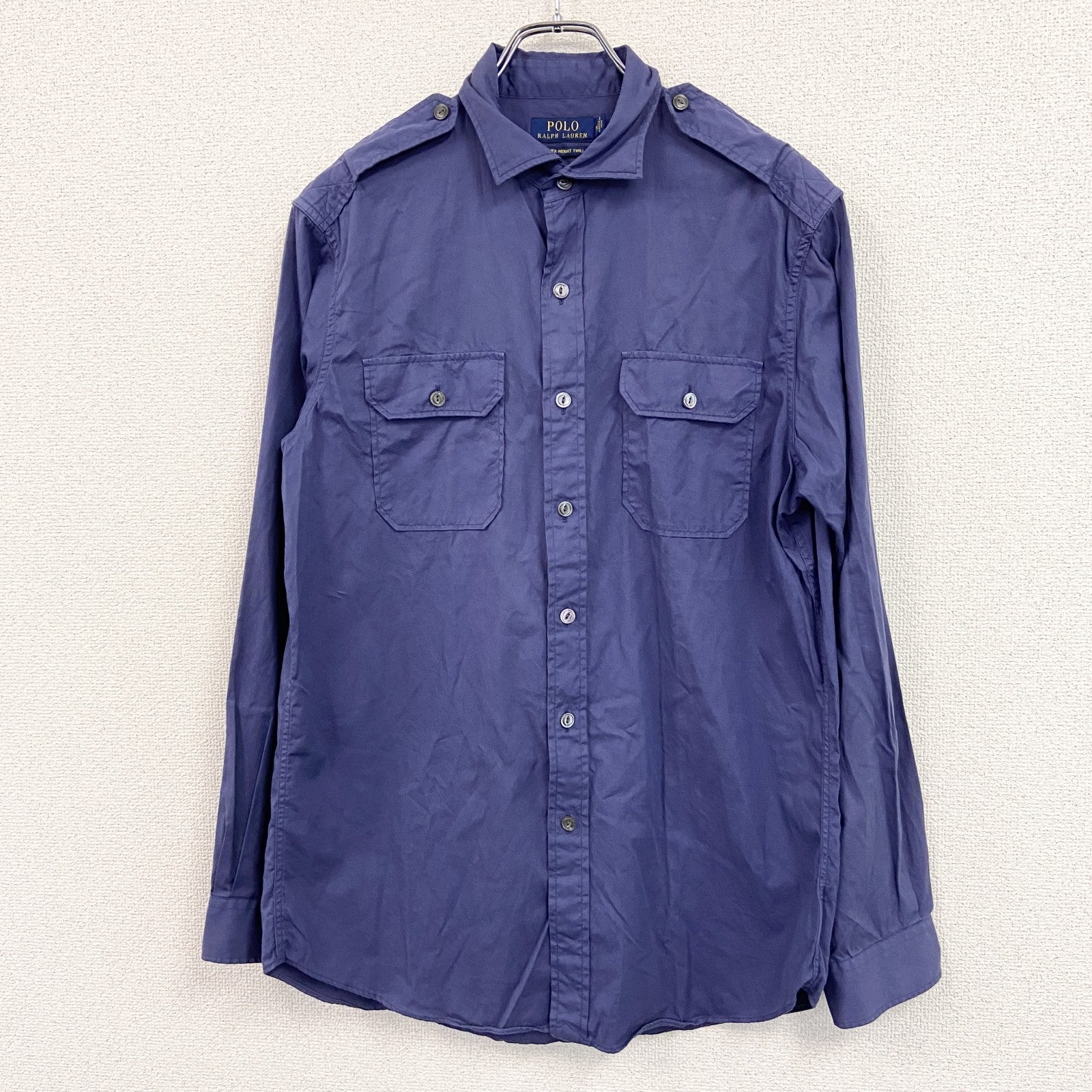 Ralph Lauren　ラルフローレン　長袖ミリタリーシャツ　エポレット　2ポケット　青　ブルー　Mサイズ