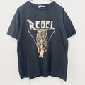 古着 used　半袖アニマルプリントTシャツ　黒　ブラック　虎柄　トラ柄　クルーネック　レトロデザイン　Mサイズ