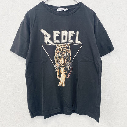 古着 used　半袖アニマルプリントTシャツ　黒　ブラック　虎柄　トラ柄　クルーネック　レトロデザイン　Mサイズ