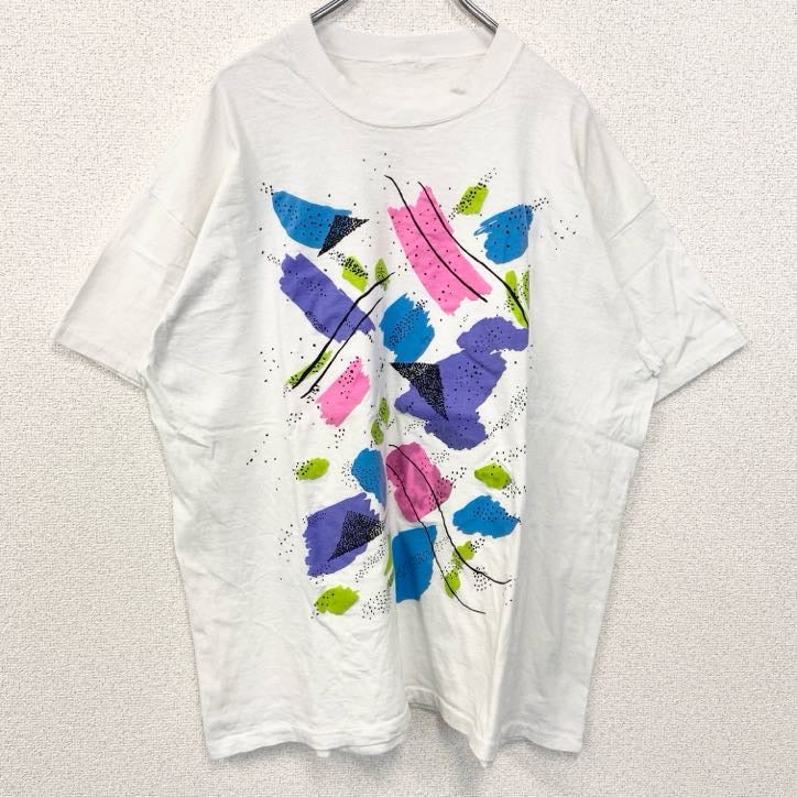 90s　半袖プリントTシャツ　クルーネック　シングルステッチ　ヴィンテージ　白　ホワイト　XLサイズ