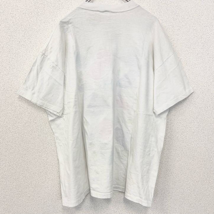 90s　半袖プリントTシャツ　クルーネック　シングルステッチ　ヴィンテージ　白　ホワイト　XLサイズ