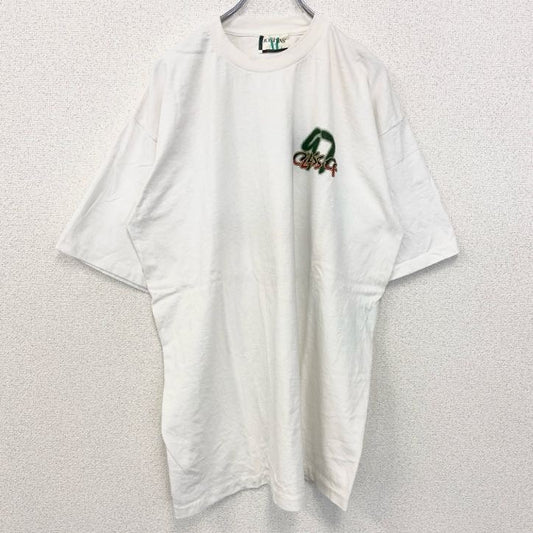 古着 used　90s　半袖プリントTシャツ　クルーネック　ヴィンテージ　シングルステッチ　白　ホワイト　ワンポイント　XLサイズ