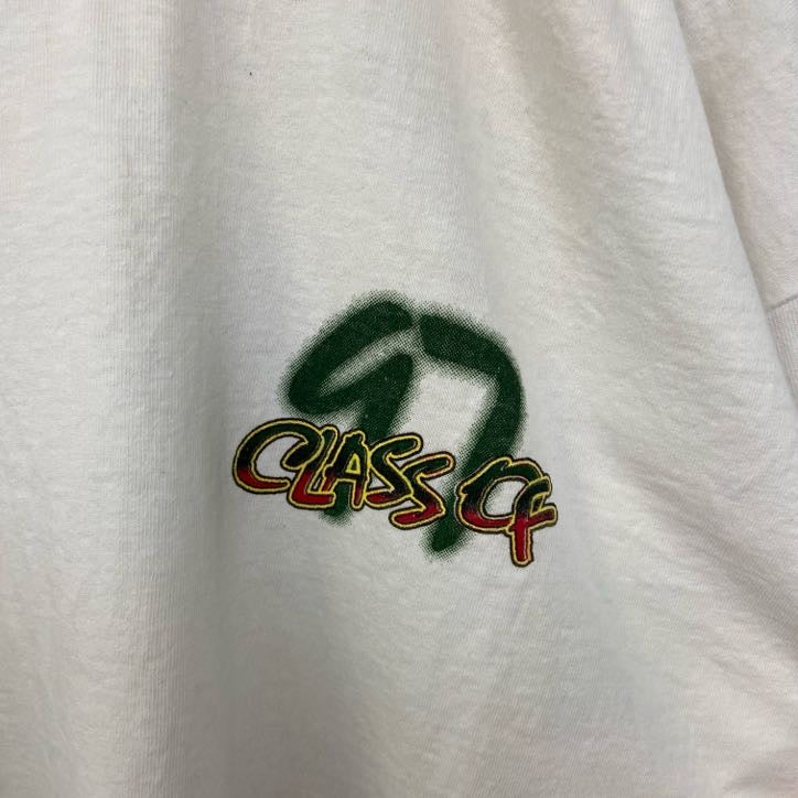 古着 used　90s　半袖プリントTシャツ　クルーネック　ヴィンテージ　シングルステッチ　白　ホワイト　ワンポイント　XLサイズ