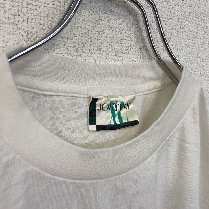 古着 used　90s　半袖プリントTシャツ　クルーネック　ヴィンテージ　シングルステッチ　白　ホワイト　ワンポイント　XLサイズ