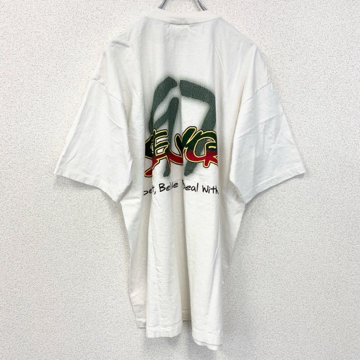 古着 used　90s　半袖プリントTシャツ　クルーネック　ヴィンテージ　シングルステッチ　白　ホワイト　ワンポイント　XLサイズ