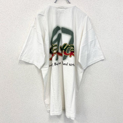 古着 used　90s　半袖プリントTシャツ　クルーネック　ヴィンテージ　シングルステッチ　白　ホワイト　ワンポイント　XLサイズ
