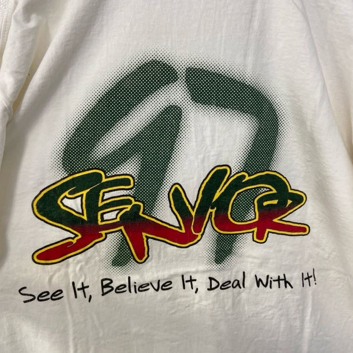 古着 used　90s　半袖プリントTシャツ　クルーネック　ヴィンテージ　シングルステッチ　白　ホワイト　ワンポイント　XLサイズ