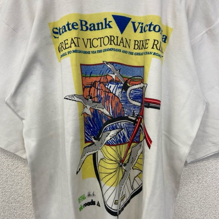 古着 used　90s　半袖プリントTシャツ　クルーネック　ヴィンテージ　シングルステッチ　白　ホワイト　自転車　XLサイズ