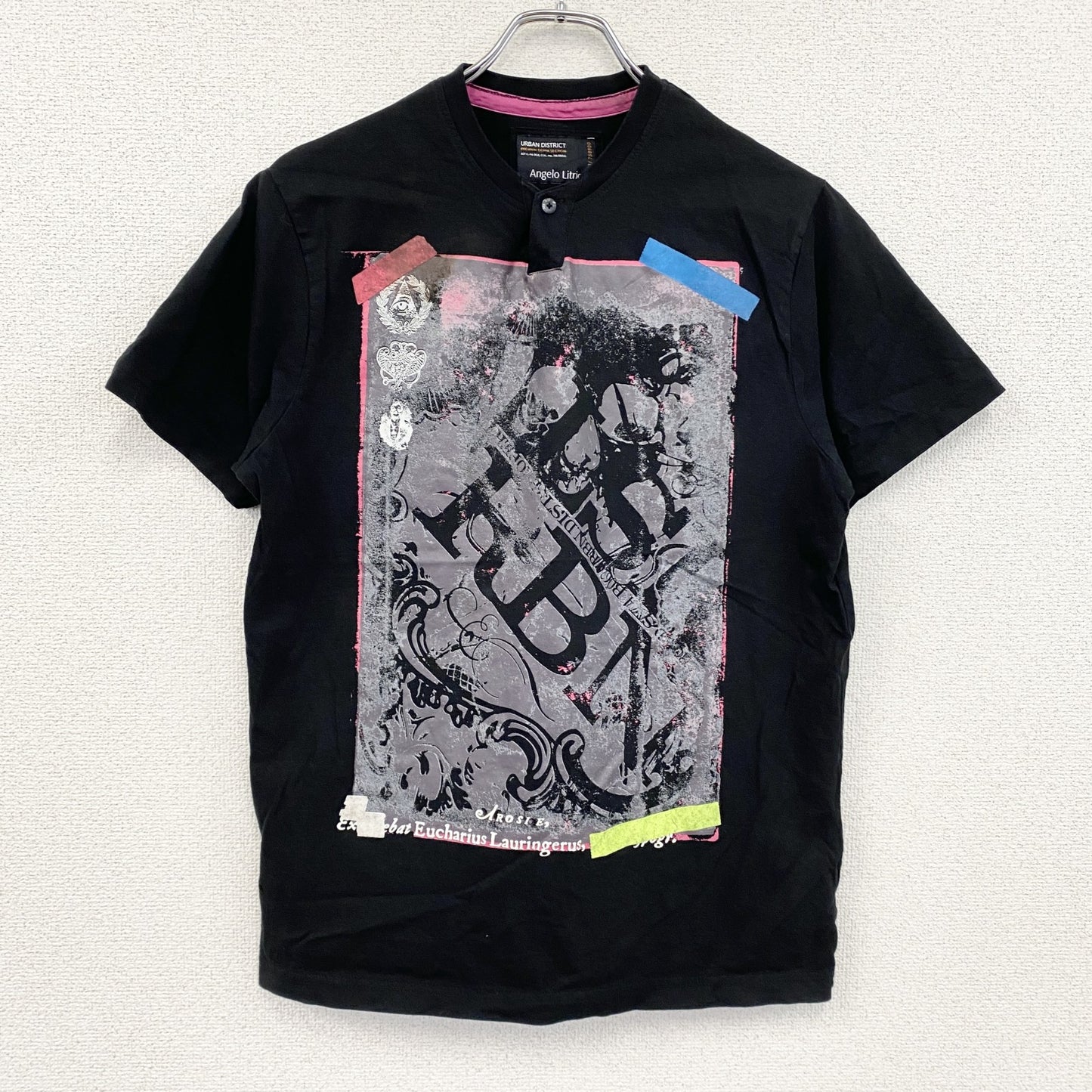 Angelo Litrico　半袖プリントTシャツ　黒　ブラック
