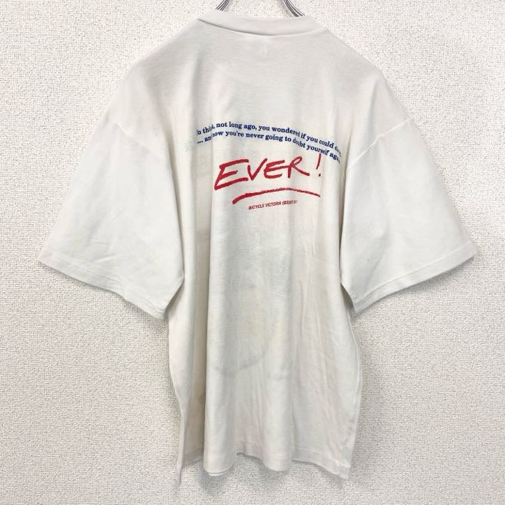 古着 used　90s　半袖プリントTシャツ　クルーネック　ヴィンテージ　シングルステッチ　白　ホワイト　自転車　XLサイズ