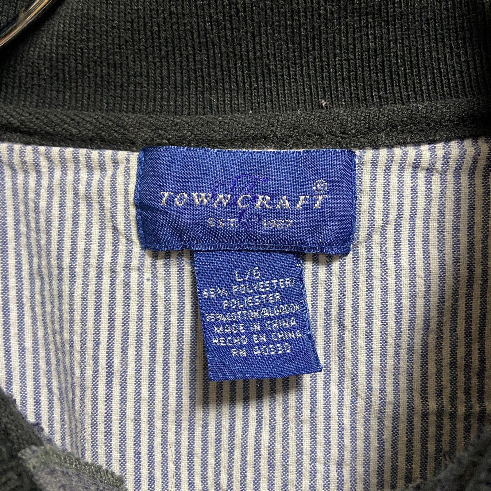 ～80s　TOWNCRAFT　タウンクラフト　長袖切り替えポロシャツ　黒　白　グレー　ヴィンテージ　Lサイズ