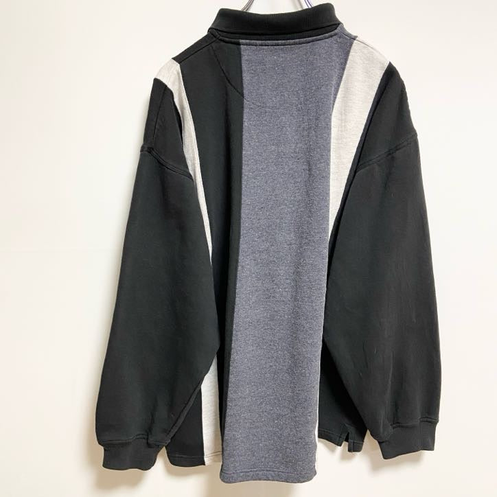 ～80s　TOWNCRAFT　タウンクラフト　長袖切り替えポロシャツ　黒　白　グレー　ヴィンテージ　Lサイズ