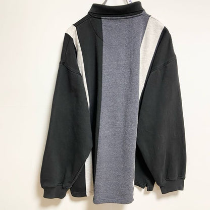 ～80s　TOWNCRAFT　タウンクラフト　長袖切り替えポロシャツ　黒　白　グレー　ヴィンテージ　Lサイズ