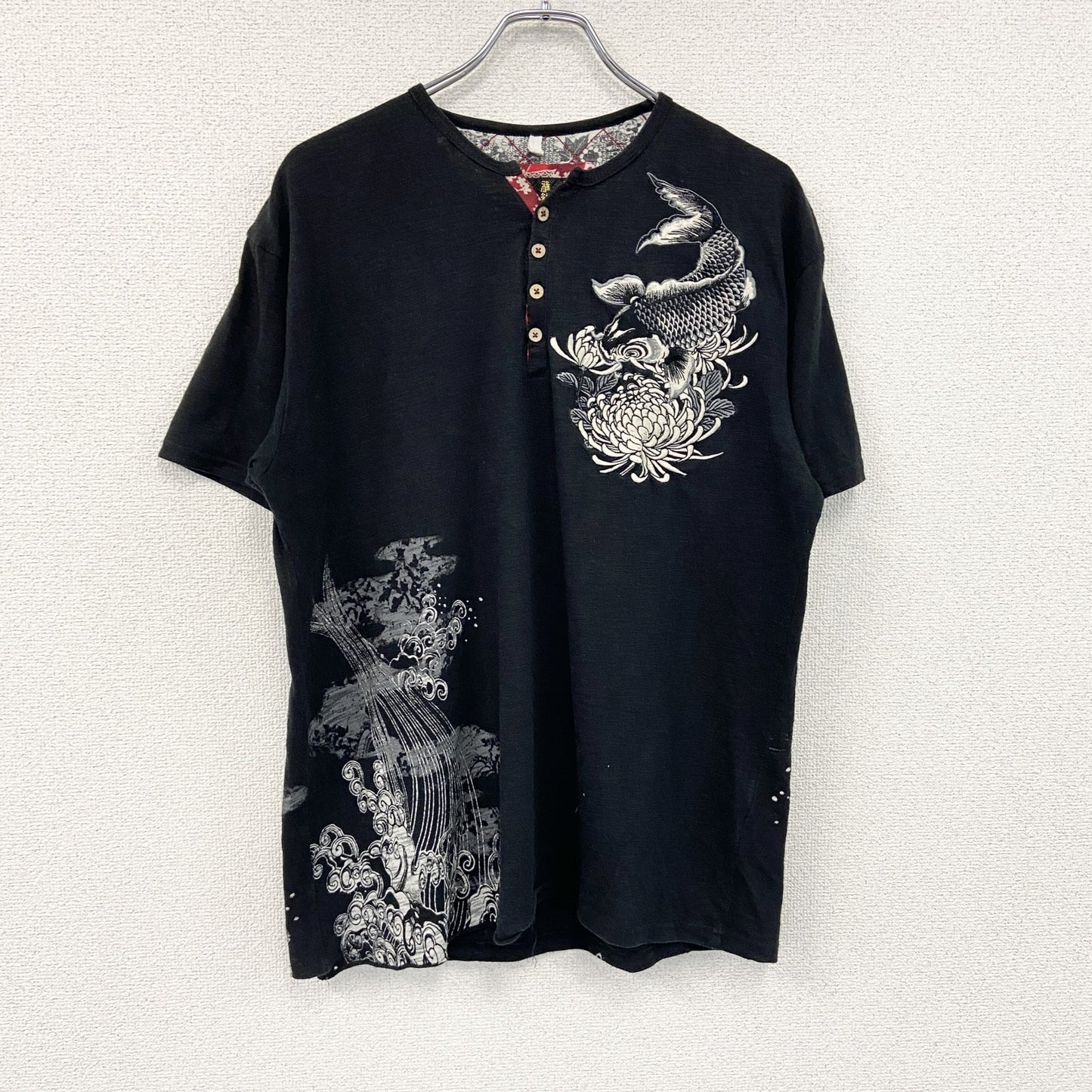 雅結　ミヤビムスビ　半袖ヘンリーネックTシャツ　和柄　黒　ブラック　2XLサイズ