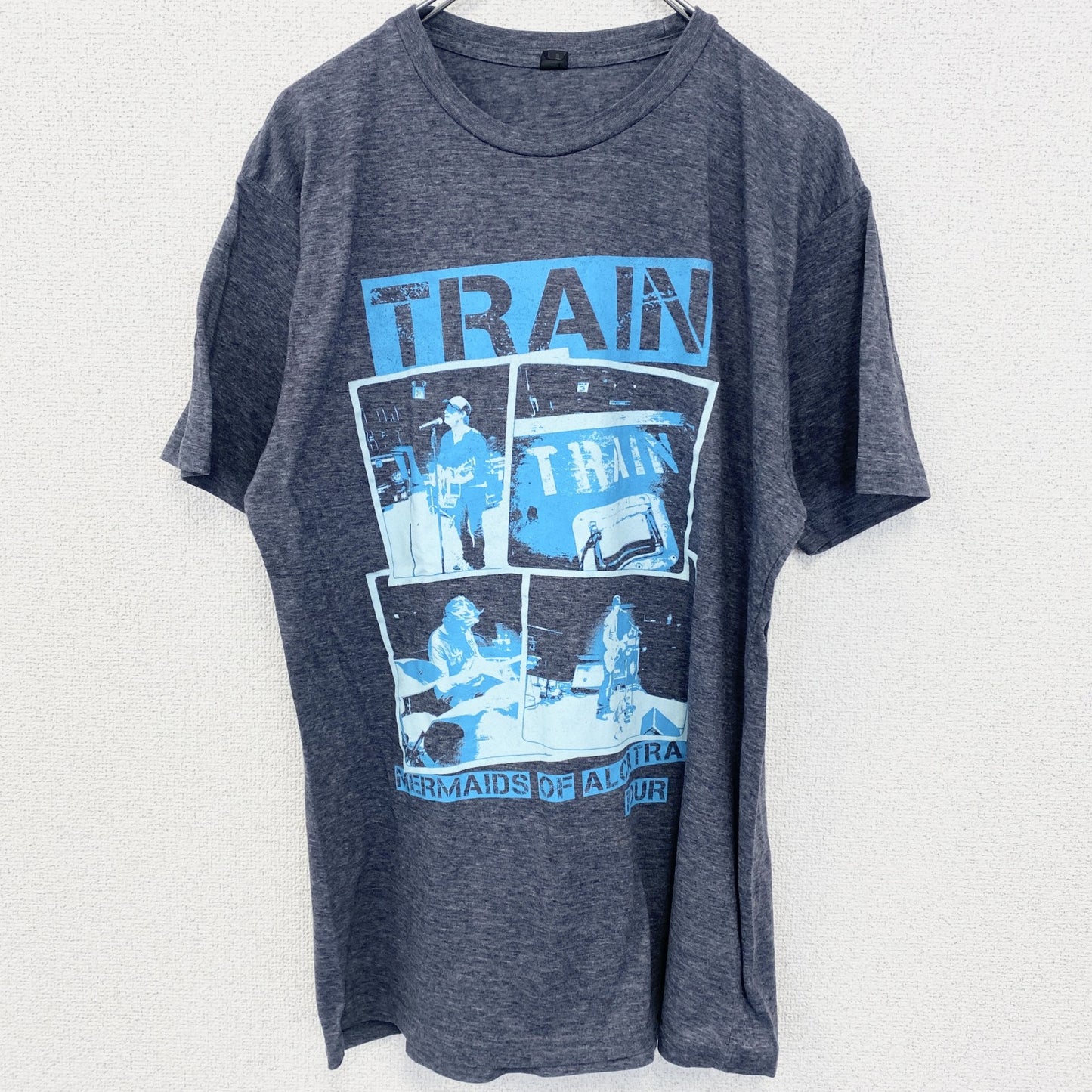 古着 used　半袖バンドプリントTシャツ　トレイン　音楽　ロック　灰色　グレー　クルーネック　レトロデザイン　Lサイズ