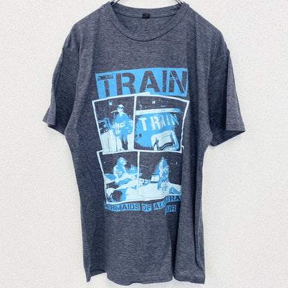 古着 used　半袖バンドプリントTシャツ　トレイン　音楽　ロック　灰色　グレー　クルーネック　レトロデザイン　Lサイズ