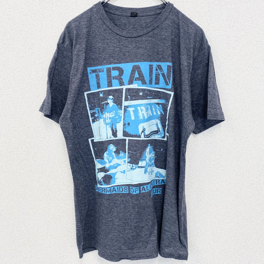 古着 used　半袖バンドプリントTシャツ　トレイン　音楽　ロック　灰色　グレー　クルーネック　レトロデザイン　Lサイズ
