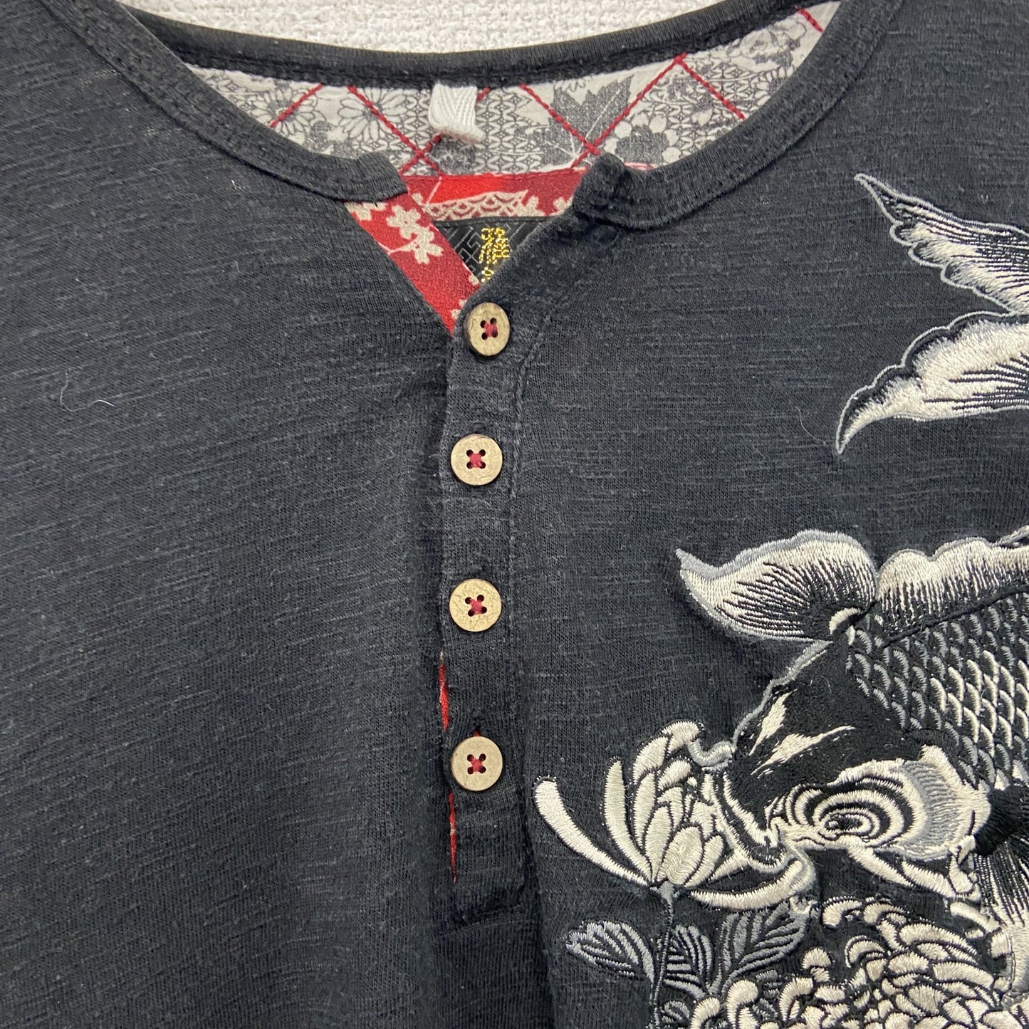 雅結　ミヤビムスビ　半袖ヘンリーネックTシャツ　和柄　黒　ブラック　2XLサイズ