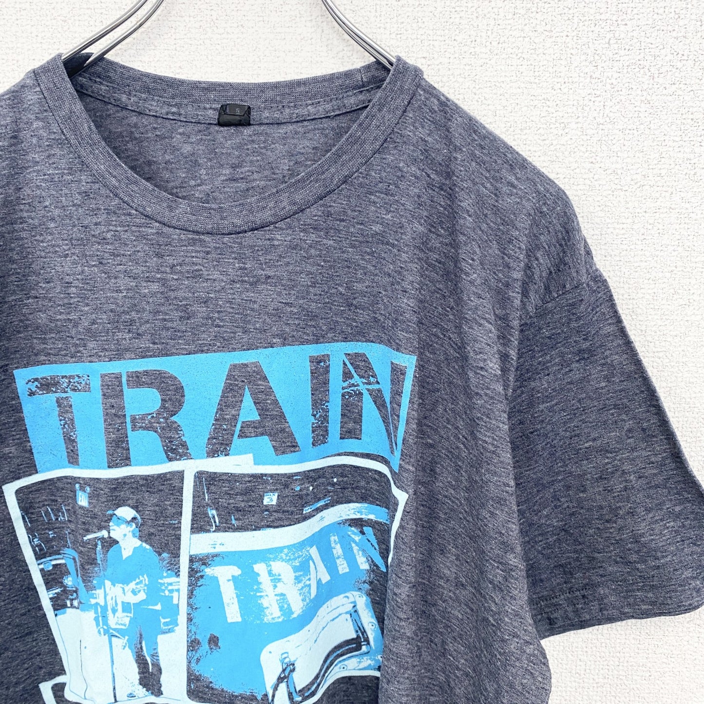 古着 used　半袖バンドプリントTシャツ　トレイン　音楽　ロック　灰色　グレー　クルーネック　レトロデザイン　Lサイズ