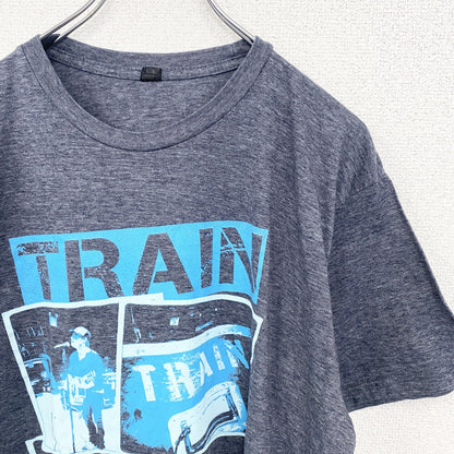 古着 used　半袖バンドプリントTシャツ　トレイン　音楽　ロック　灰色　グレー　クルーネック　レトロデザイン　Lサイズ