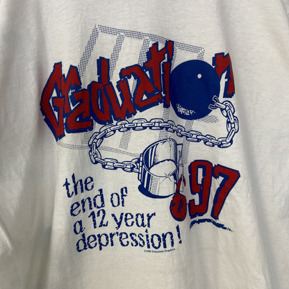 古着 used　半袖プリントTシャツ　90s　シングルステッチ　ヴィンテージ　クルーネック　レトロ　白　ホワイト　XLサイズ