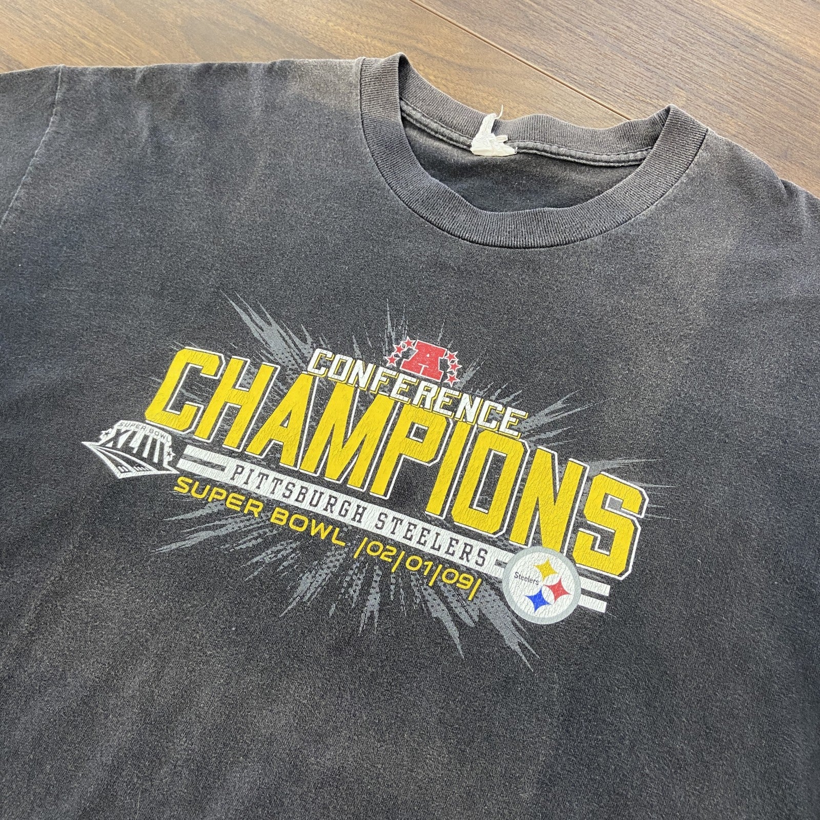 古着 used　半袖クルーネックプリントTシャツ　スーパーボウル　スポーツ　黒　ブラック　春夏服　ビッグシルエット　XLサイズ