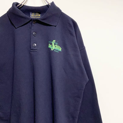 古着 used　BESCO　長袖ロゴプリントポロシャツ　BOSKOOP　ネイビー　秋冬服　ビッグシルエット　XLサイズ