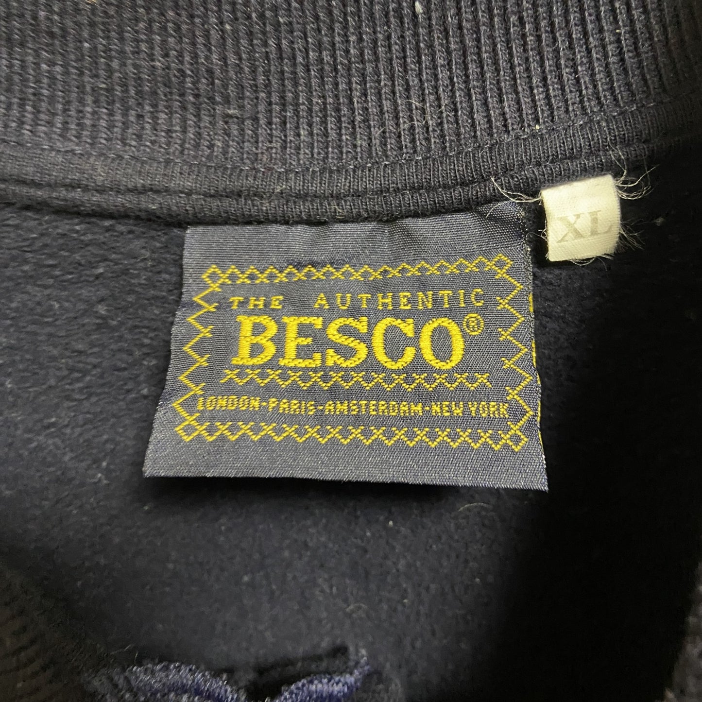 古着 used　BESCO　長袖ロゴプリントポロシャツ　BOSKOOP　ネイビー　秋冬服　ビッグシルエット　XLサイズ