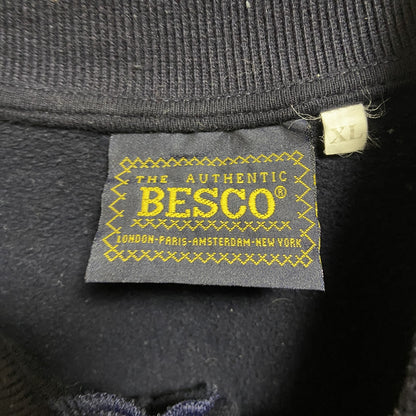 古着 used　BESCO　長袖ロゴプリントポロシャツ　BOSKOOP　ネイビー　秋冬服　ビッグシルエット　XLサイズ