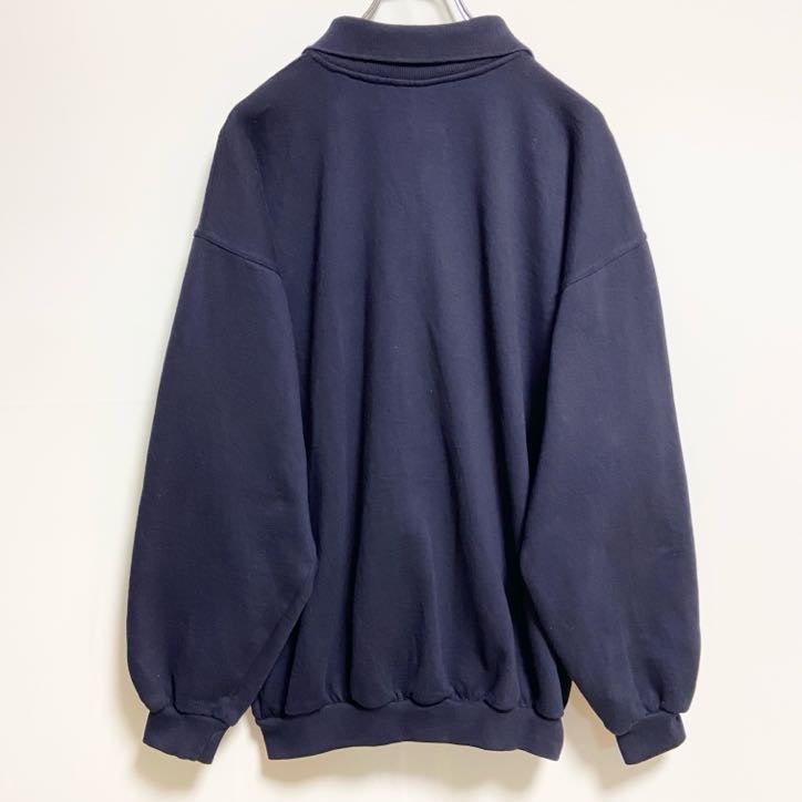 古着 used　BESCO　長袖ロゴプリントポロシャツ　BOSKOOP　ネイビー　秋冬服　ビッグシルエット　XLサイズ