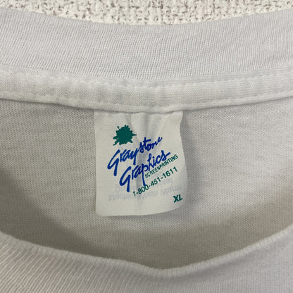 古着 used　半袖プリントTシャツ　90s　シングルステッチ　ヴィンテージ　クルーネック　レトロ　白　ホワイト　XLサイズ