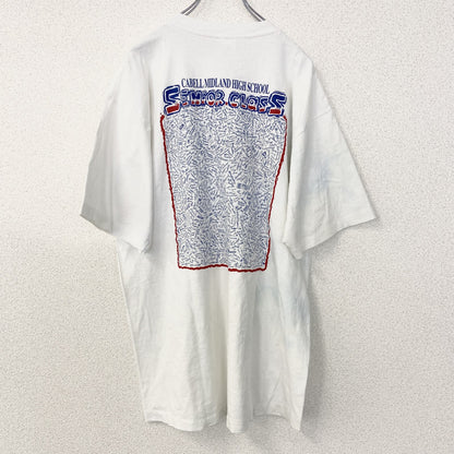 古着 used　半袖プリントTシャツ　90s　シングルステッチ　ヴィンテージ　クルーネック　レトロ　白　ホワイト　XLサイズ