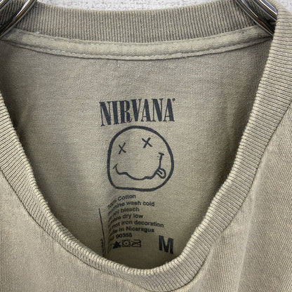 古着 used　半袖バンドプリントTシャツ　ニルヴァーナ　音楽　ロック　カーキ　定番　クルーネック　レトロデザイン　Mサイズ