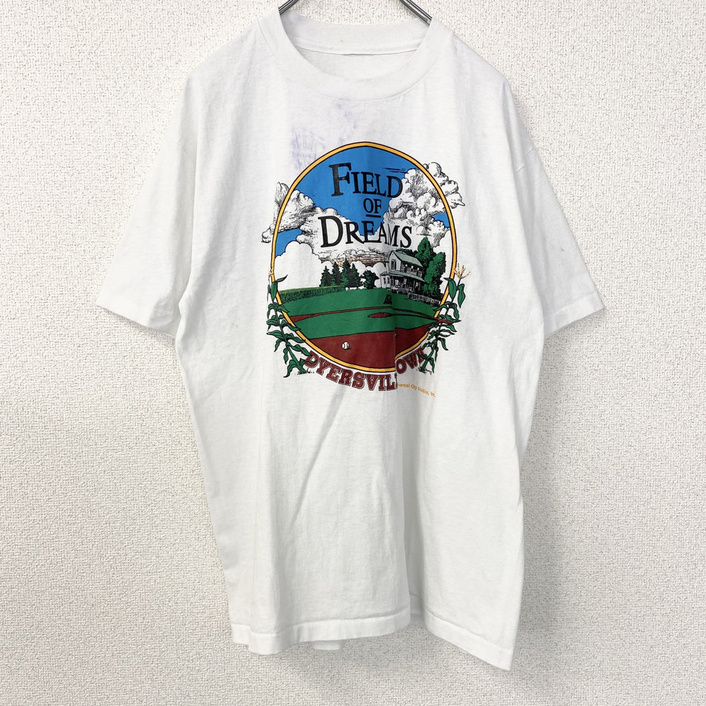 古着 used　半袖プリントTシャツ　90s　シングルステッチ　ヴィンテージ　クルーネック　レトロ　白　ホワイト　XLサイズ