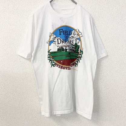 古着 used　半袖プリントTシャツ　90s　シングルステッチ　ヴィンテージ　クルーネック　レトロ　白　ホワイト　XLサイズ