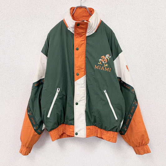 ～90s　PRO LAYER　マイアミハリケーンズ　フルジップナイロンジャケット　ヴィンテージ　グリーン　オレンジ　Lサイズ
