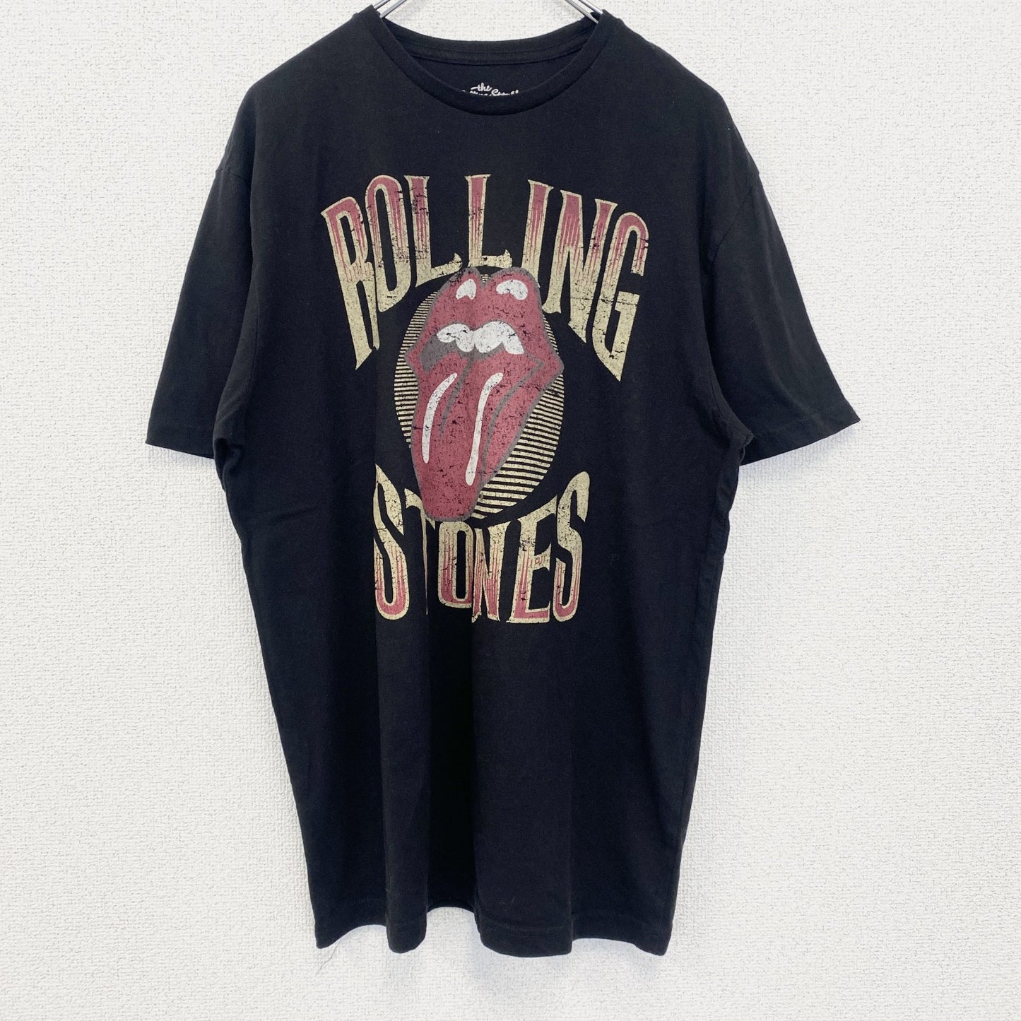 古着 used　半袖バンドプリントTシャツ　ローリングストーンズ　音楽　ロック　ブラック　クルーネック　レトロデザイン　Lサイズ