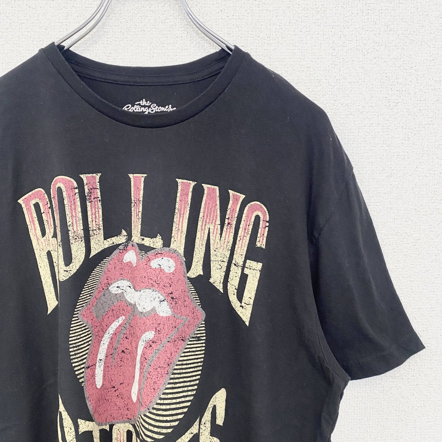 古着 used　半袖バンドプリントTシャツ　ローリングストーンズ　音楽　ロック　ブラック　クルーネック　レトロデザイン　Lサイズ