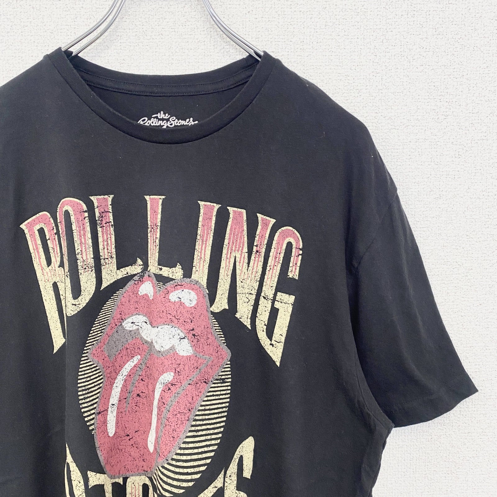 古着 used　半袖バンドプリントTシャツ　ローリングストーンズ　音楽　ロック　ブラック　クルーネック　レトロデザイン　Lサイズ