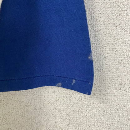 古着 used　半袖プリントTシャツ　90s　シングルステッチ　ラグラン　クルーネック　レトロ　白　青　ホワイト　Mサイズ