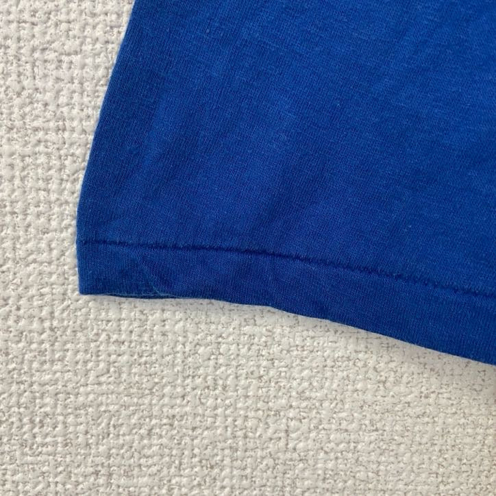 古着 used　半袖プリントTシャツ　90s　シングルステッチ　ラグラン　クルーネック　レトロ　白　青　ホワイト　Mサイズ