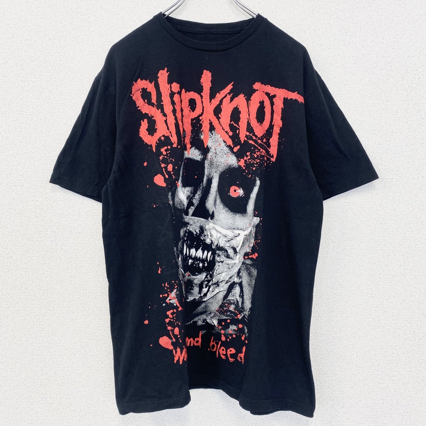 古着 used　半袖バンドプリントTシャツ　スリップノット　ヘヴィメタル　音楽　黒　ブラック　クルーネック　Lサイズ