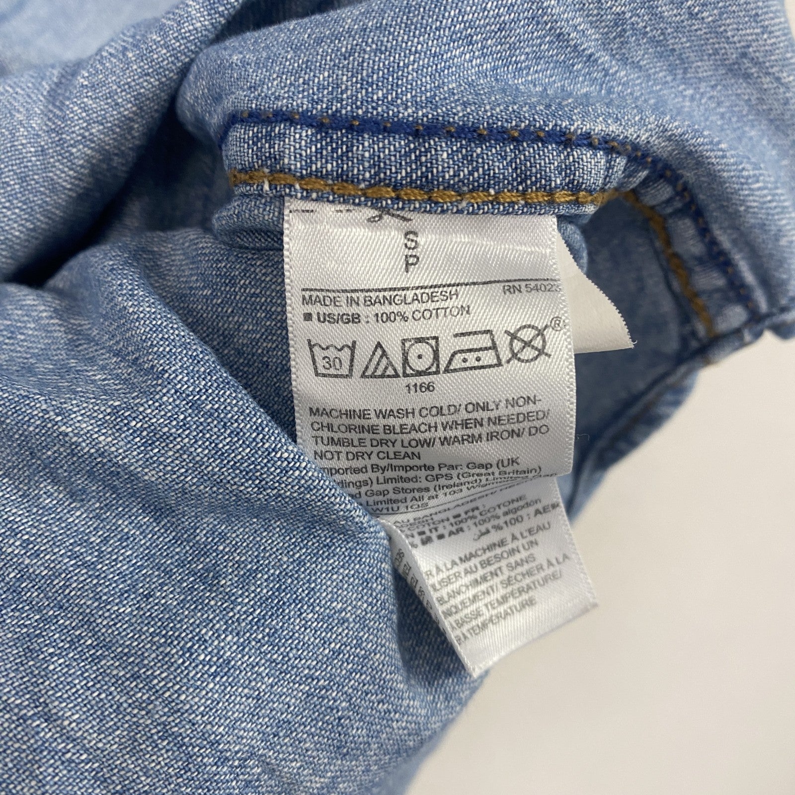 GAP　ギャップ　長袖デニムシャツ　インディゴ　Sサイズ
