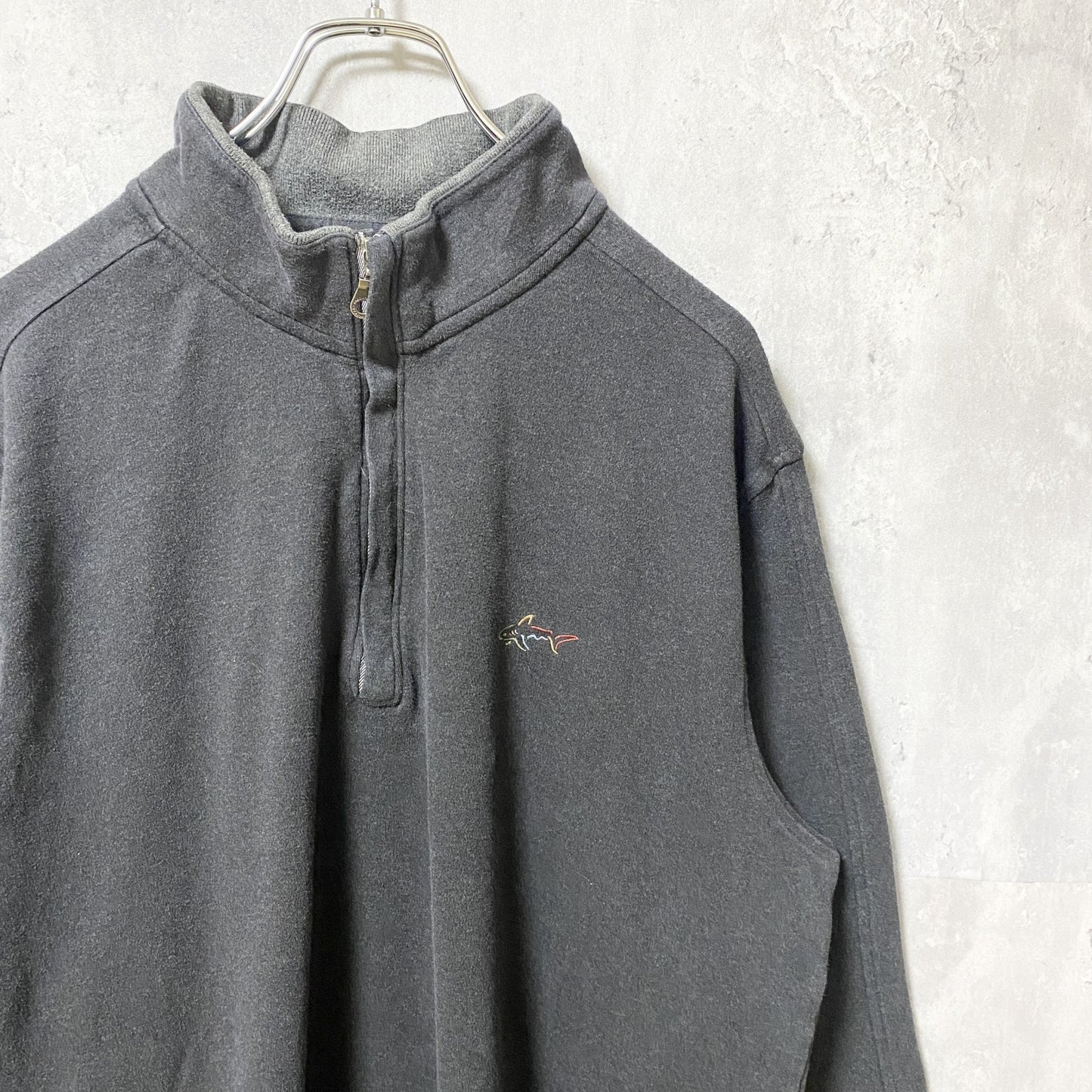 古着 used　GREG NORMAN　長袖ハーフジップスウェット　トレーナー　ワンポイントロゴ刺　秋冬服　ハイネック　Lサイズ