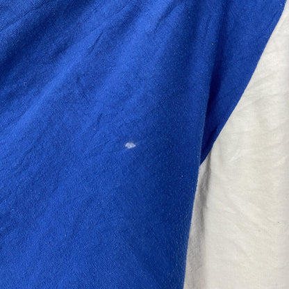 古着 used　半袖プリントTシャツ　90s　シングルステッチ　ラグラン　クルーネック　レトロ　白　青　ホワイト　Mサイズ
